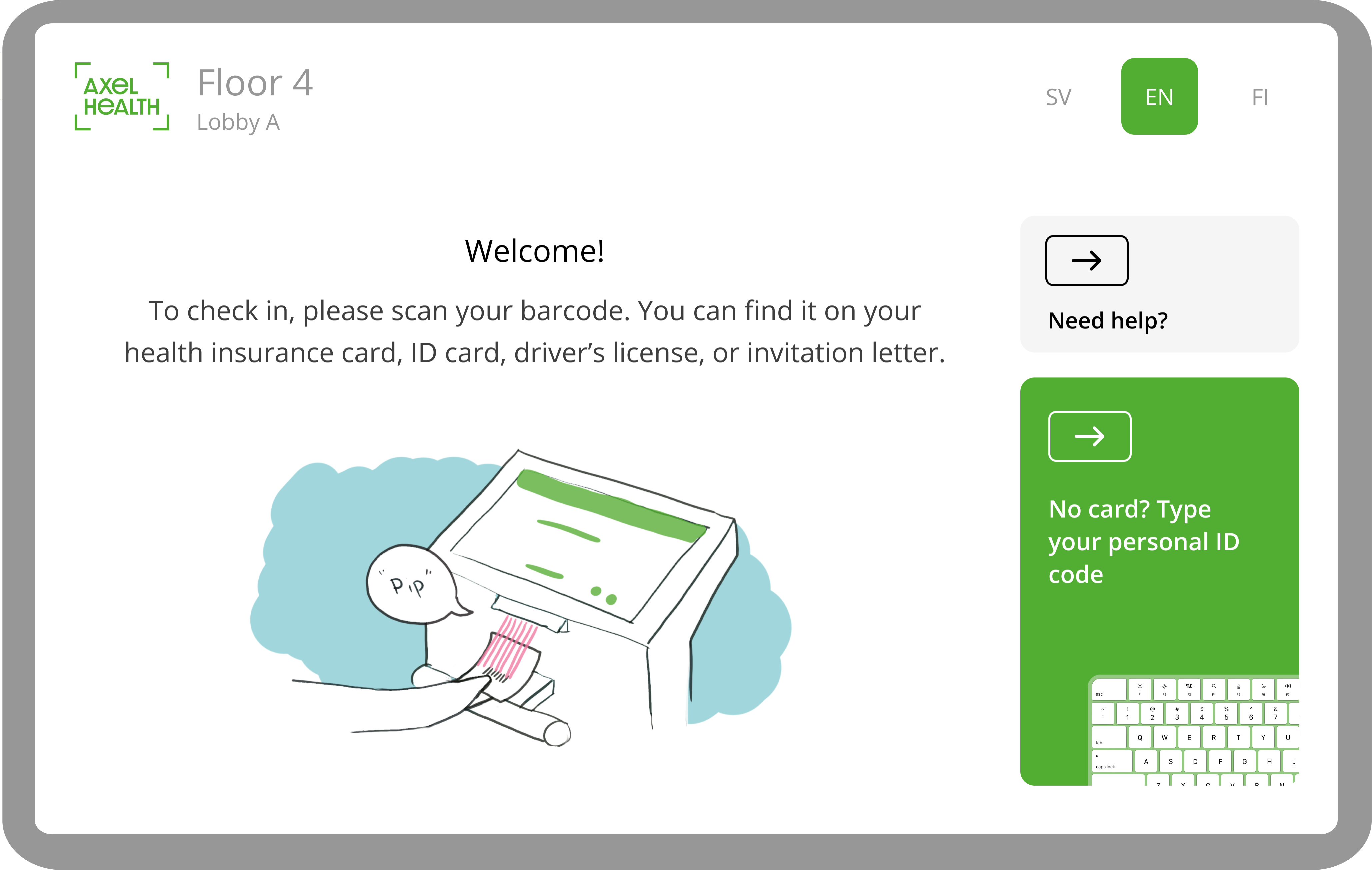 Self check-in at a kiosk